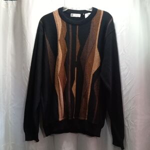 Bachrach Black and Brown Crewneck Sweater with Vertical Design